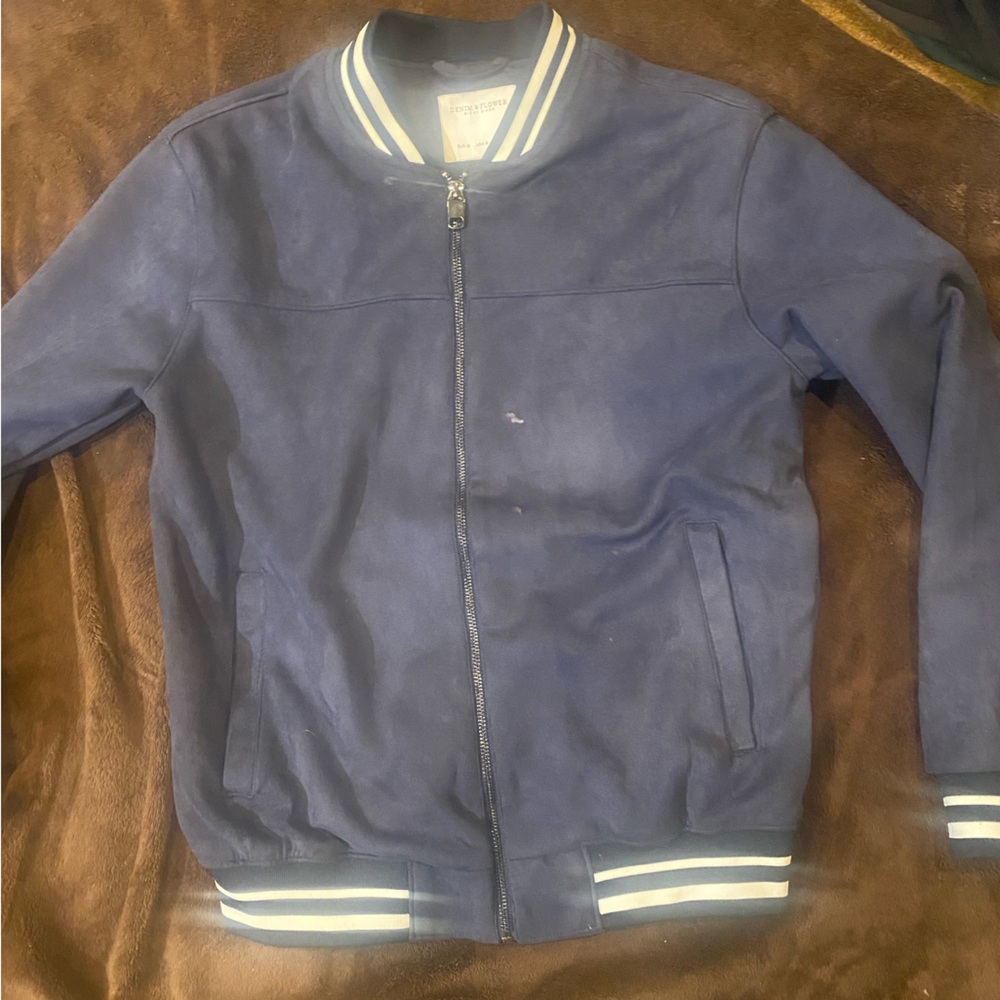 Denim and Flower navy suede style bomber jacket